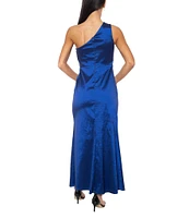 Marina One Shoulder Sleeveless Front Slit Ruffle Taffeta Gown