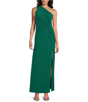Marina One Shoulder Sleeveless Knotted Sheath Dress