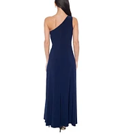 Marina One Shoulder Sleeveless Knotted Sheath Dress