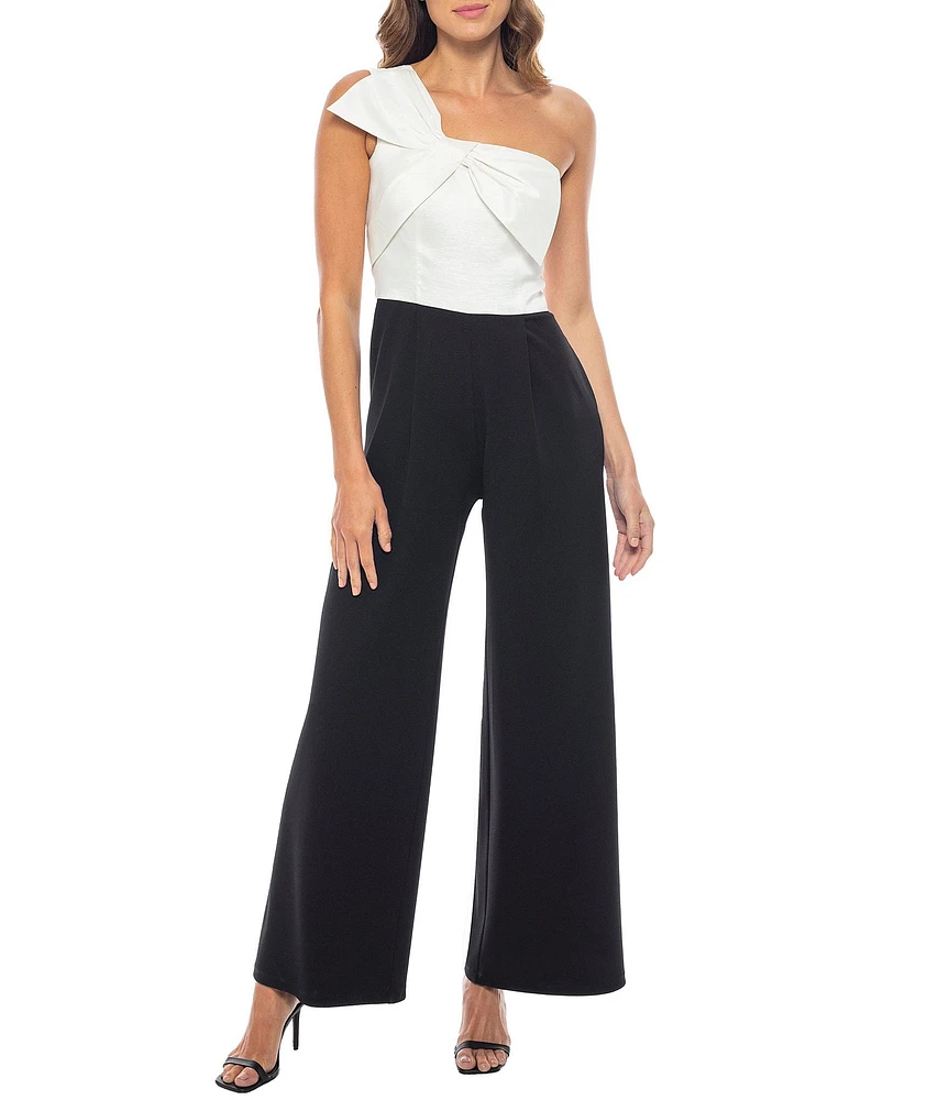 Marina One Shoulder with Bow Sleeveless Scuba Crepe Jumpsuit