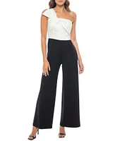 Marina One Shoulder with Bow Sleeveless Scuba Crepe Jumpsuit
