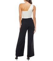 Marina One Shoulder with Bow Sleeveless Scuba Crepe Jumpsuit