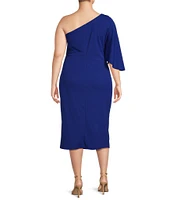 Marina Plus Size 3/4 One Shoulder Sleeve Midi Dress