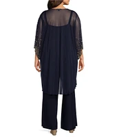 Marina Plus Size 3/4 Sleeve Scoop Neck Embellished 3-Piece Pant Set