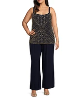 Marina Plus Size 3/4 Sleeve Scoop Neck Embellished 3-Piece Pant Set