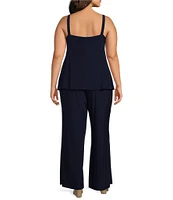 Marina Plus Size 3/4 Sleeve Scoop Neck Embellished 3-Piece Pant Set