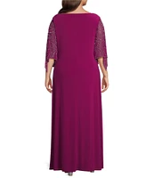 Marina Plus Size Beaded Short Sleeve Jersey Knot Front Dress