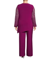 Marina Plus Size Beaded Long Sleeve Crew Neck 2-Piece Pant Set