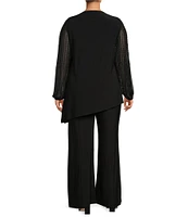 Marina Plus Size Beaded Long Sleeve Crew Neck 2-Piece Pant Set