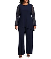 Marina Plus Size Beaded Long Sleeve Crew Neck 2-Piece Pant Set