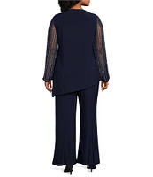 Marina Plus Size Beaded Long Sleeve Crew Neck 2-Piece Pant Set