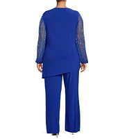 Marina Plus Size Beaded Long Sleeve Crew Neck 2-Piece Pant Set