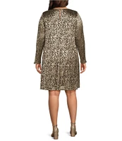 Marina Plus Size Keyhole Neck 3/4 Sleeve Metallic Printed Sheath Dress