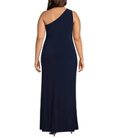 Marina Plus Size Knot Front One Shoulder Sheath Dress