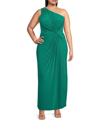 Marina Plus Size Knot Front One Shoulder Sheath Dress