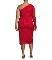 Marina Plus Size Lace One Shoulder Long Sleeve Sheath Dress