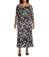Marina Plus Size Long Sleeve Off-The-Shoulder Lace Gown