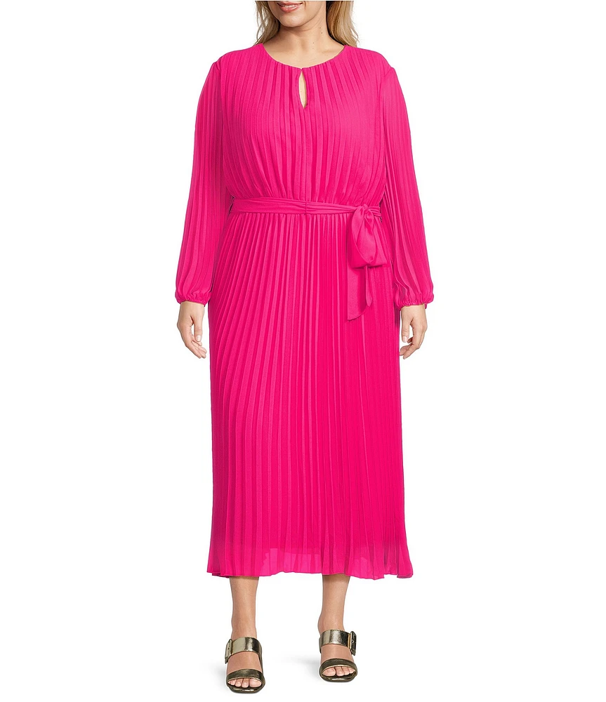 Marina Plus Size Long Sleeve Pleated Dress
