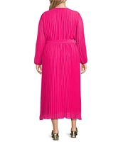 Marina Plus Size Long Sleeve Pleated Dress