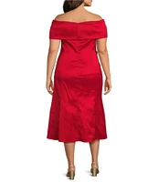 Marina Plus Size Off-The-Shoulder Short Sleeve Side Slit Taffeta Gown