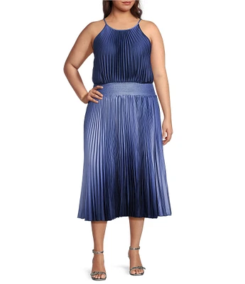 Marina Plus Size Ombre Pleated Halter Dress