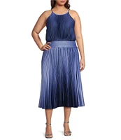 Marina Plus Size Ombre Pleated Halter Dress