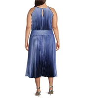 Marina Plus Size Ombre Pleated Halter Dress