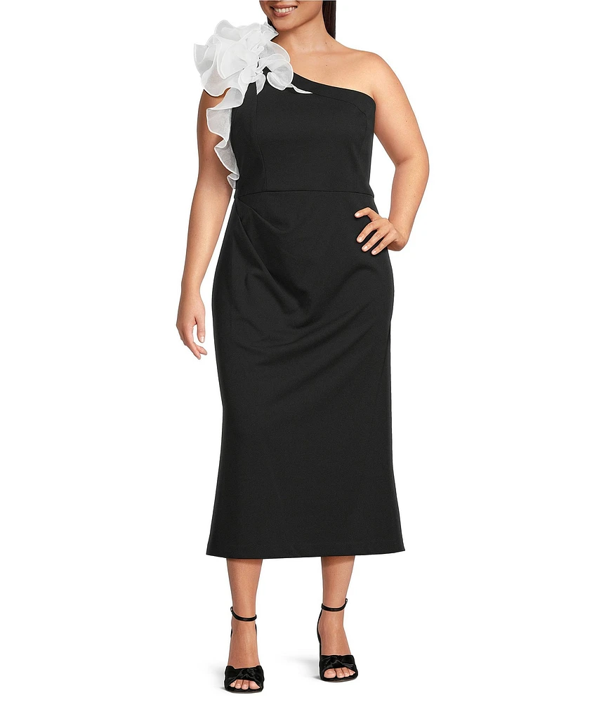 Marina Plus Size One Shoulder Ruffle Sheath Dress