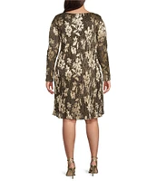 Marina Plus Size Round Neck Long Sleeve Printed Metallic Dress