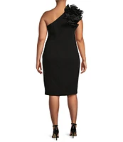 Marina Plus Size Ruffle One Shoulder Sleeveless Scuba Crepe Sheath Dress