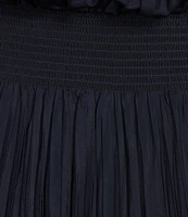 Marina Plus Size Sleeveless Halter Mock Neck Smocked Pleated Crepe Chiffon A-Line Maxi Dress