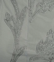 Marina Power Mesh V-Neck Cap Sleeve Soutache Vine Beading Sheath Gown