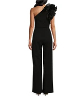 Marina Ruffle One Shoulder Sleeveless Wide Leg Scuba Crepe Jumpsuit