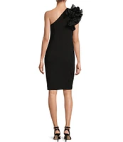 Marina Ruffled One Shoulder Sleeveless Scuba Crepe Sheath Dress