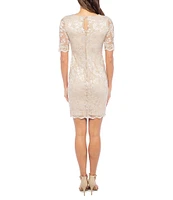 Marina Scallop Lace Boat Neck Elbow Length Sleeves Fitted T-Shirt Dress