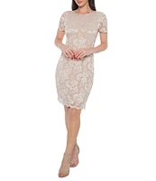 Marina Scallop Lace Crew Neck Short Sleeve Sheath Dress