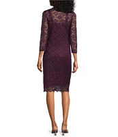 Marina Scalloped Glitter Lace Scoop Neck 3/4 Sleeve 2-Piece Jacket Dress