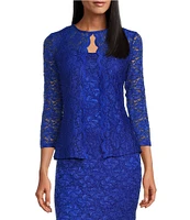 Marina Scalloped Glitter Lace Scoop Neck 3/4 Sleeve 2-Piece Jacket Dress