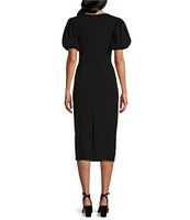 Marina Short Puffed Sleeve Scuba Crepe Midi Dress