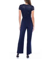 Marina Short Sleeve Crew Neck Tie Waist Jumpsuit