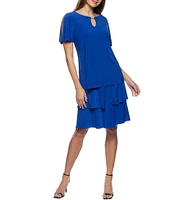 Marina Short Split Sleeve Keyhole Neck Ruffle Tiered Dress