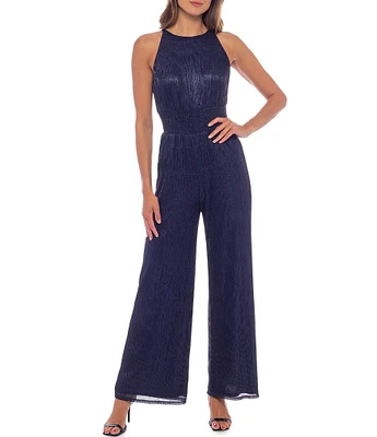 Marina Sleeveless Halter Neck Metallic Smocked Waist Jumpsuit