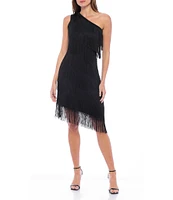 Marina Sleeveless One Shoulder Fringe Tier Dress