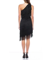 Marina Sleeveless One Shoulder Fringe Tier Dress