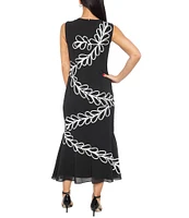 Marina Sleeveless Soutache Chiffon Fit and Flare Dress