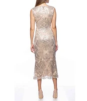 Marina Sleeveless V-Neck Sequin Lace Midi Dress