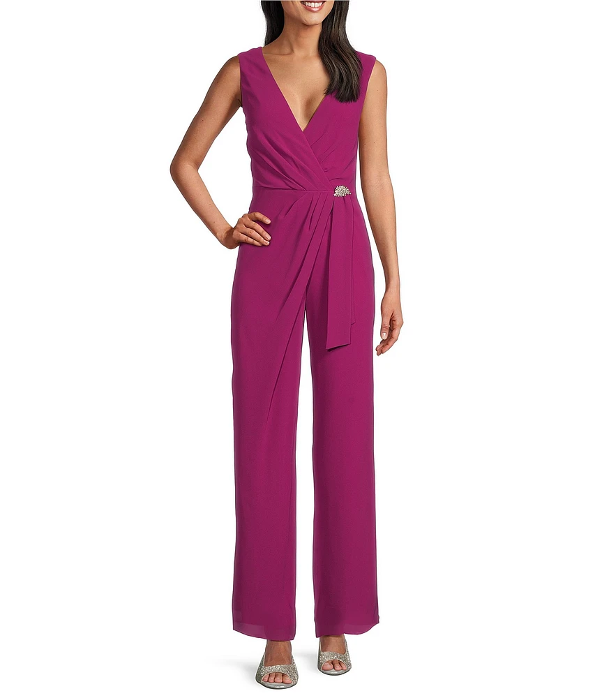 Marina Sleeveless V-Neck Wrap V-Back Chiffon Jumpsuit