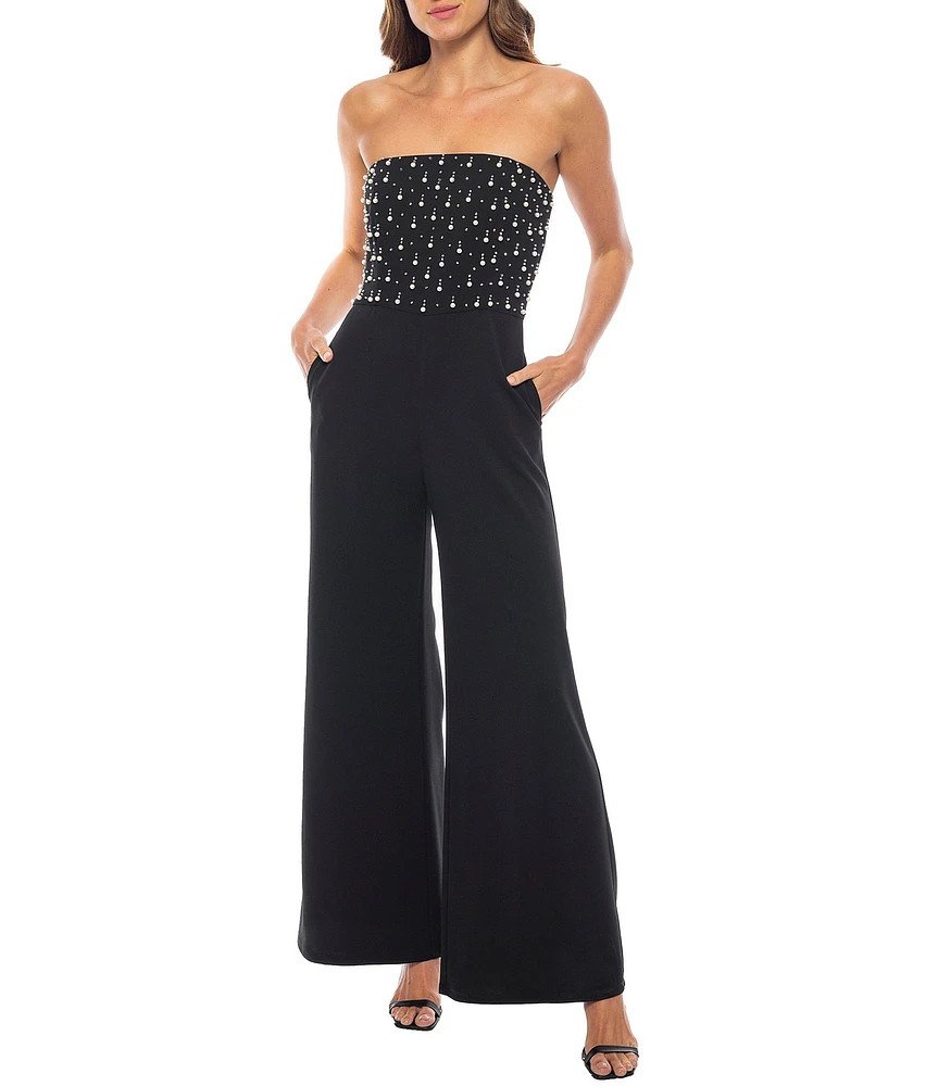 Marina Strapless Sleeveless Beaded Bodice Scuba Crepe Jumpsuit