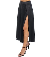 Marina Stretch Taffeta Side Slit A Line Midi Skirt