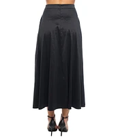 Marina Stretch Taffeta Side Slit A Line Midi Skirt
